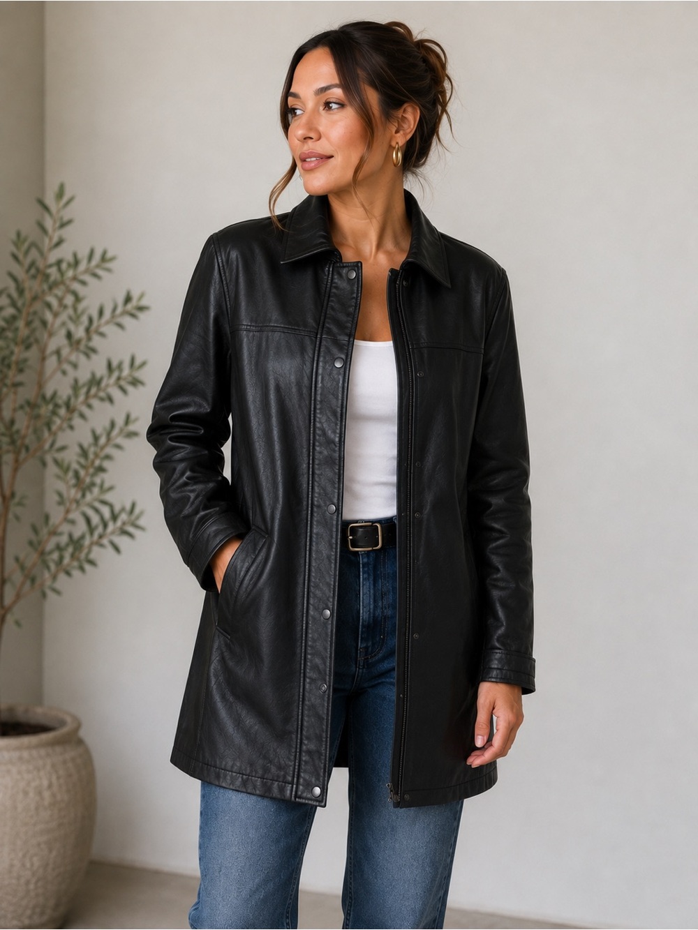 Knightsbridge | Genuine Black Leather Car Coat Jacket -Medium
